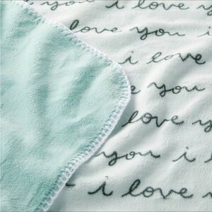 Mint Green and White I Love You Script Blanket